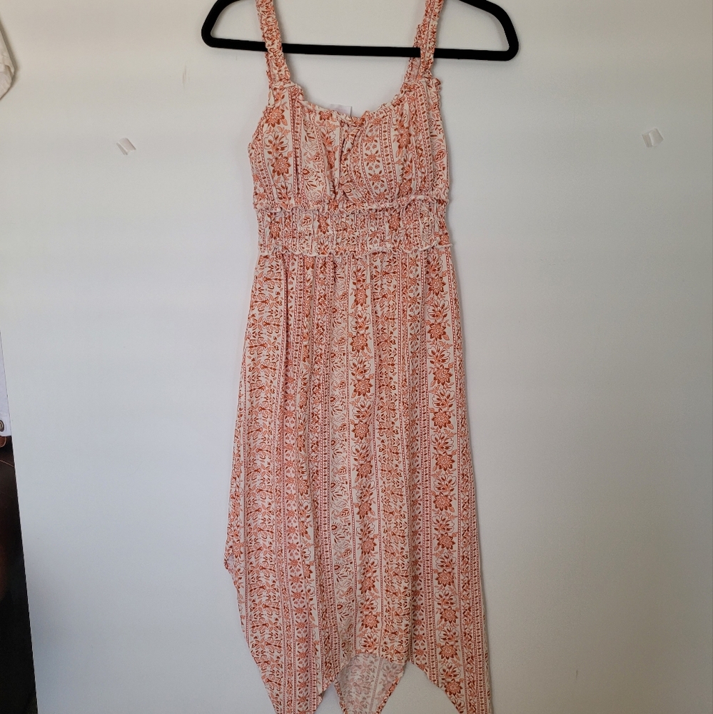 NO BOUNARDIES Floral Maxi Dress Size S Orange Smocked Babydoll Coquette Milkmaid